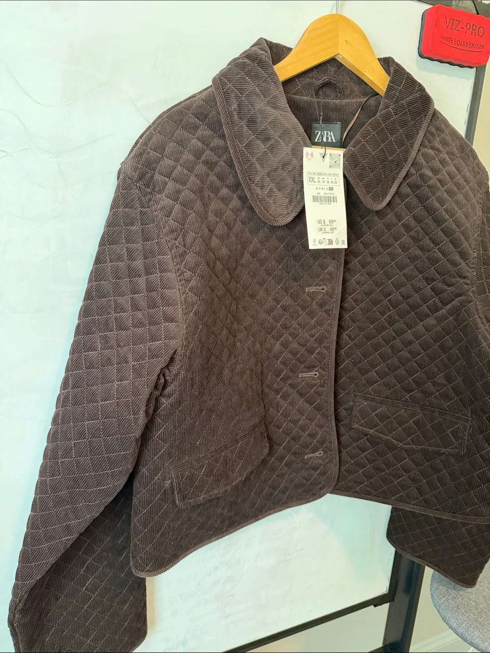 Zara Quilted Corduroy Sport Coat in Dark Brown